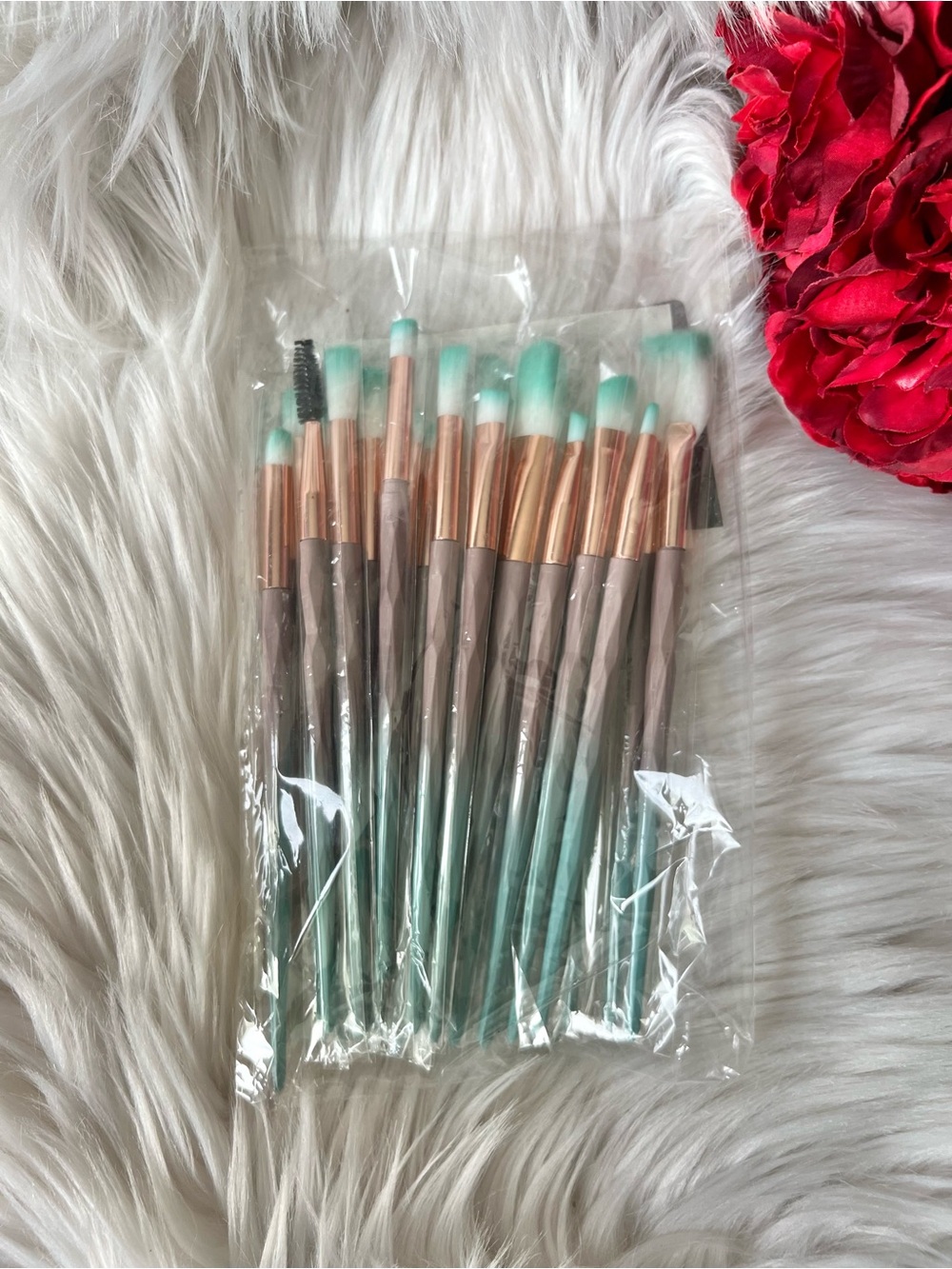 New Mint Gradient Makeup Brush Set with Rose Gold Ferrules